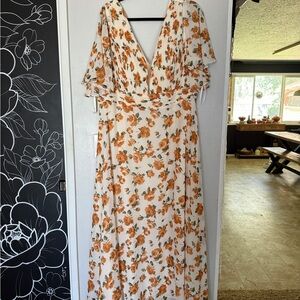 Floral V-Neck Maxi Dress - Orange and Cream roses SHEIN 3x